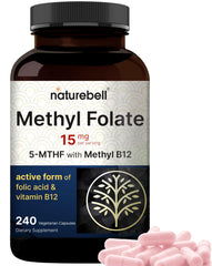 NatureBell L-Methylfolate 15mg bottle with capsules for energy support