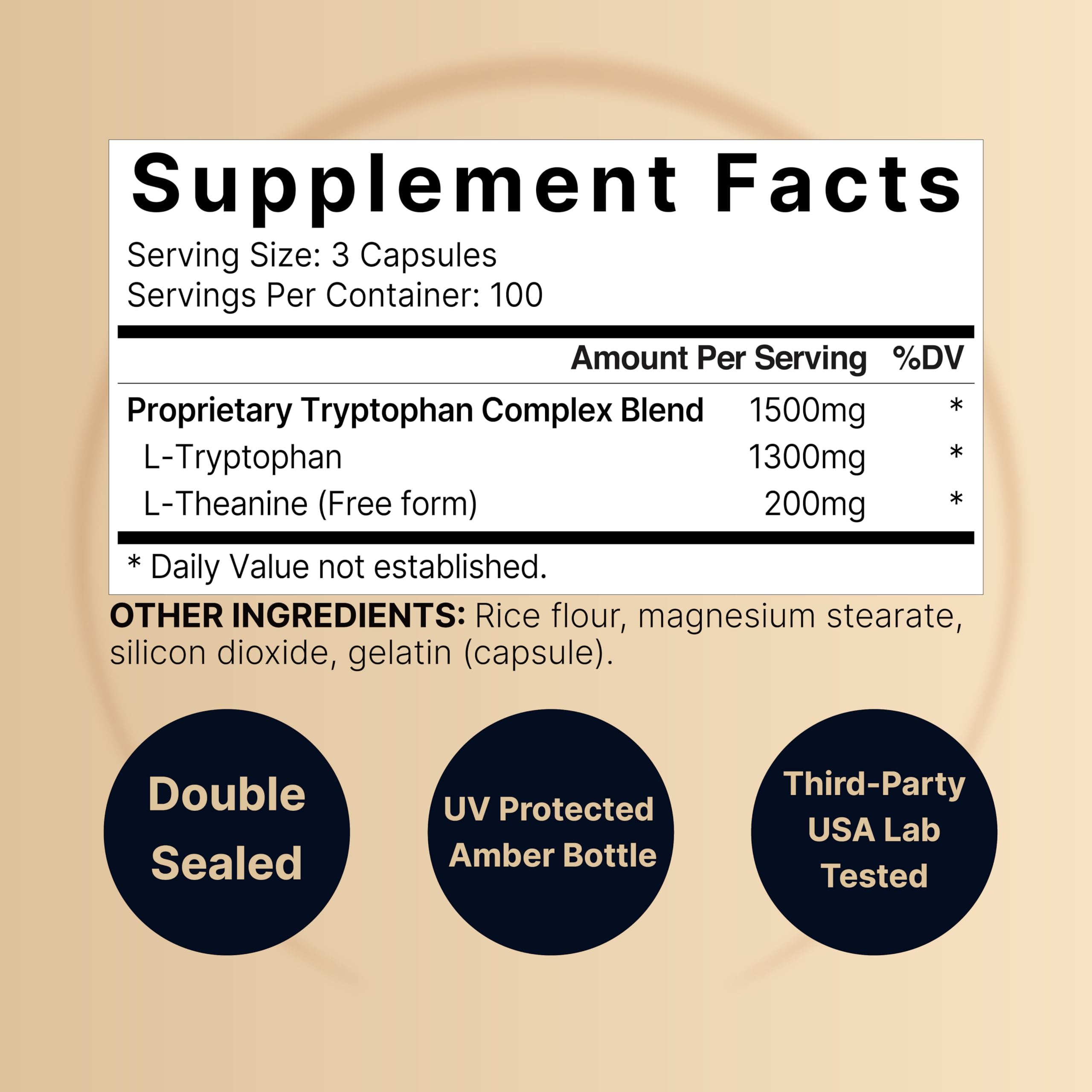 NatureBell L-Tryptophan 1300mg bottle-label highlights 300 capsules for long-term use.
