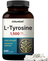 NatureBell L Tyrosine supplement bottle showing label and capsules for daily brain support.