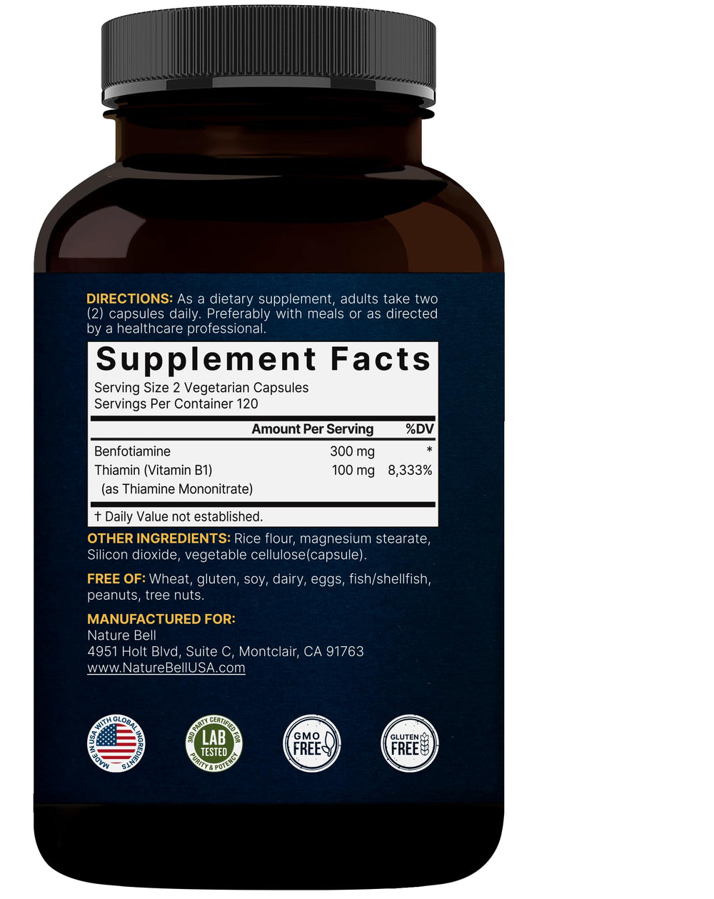 NatureBell lab testing certificate suggests third party safety verification.