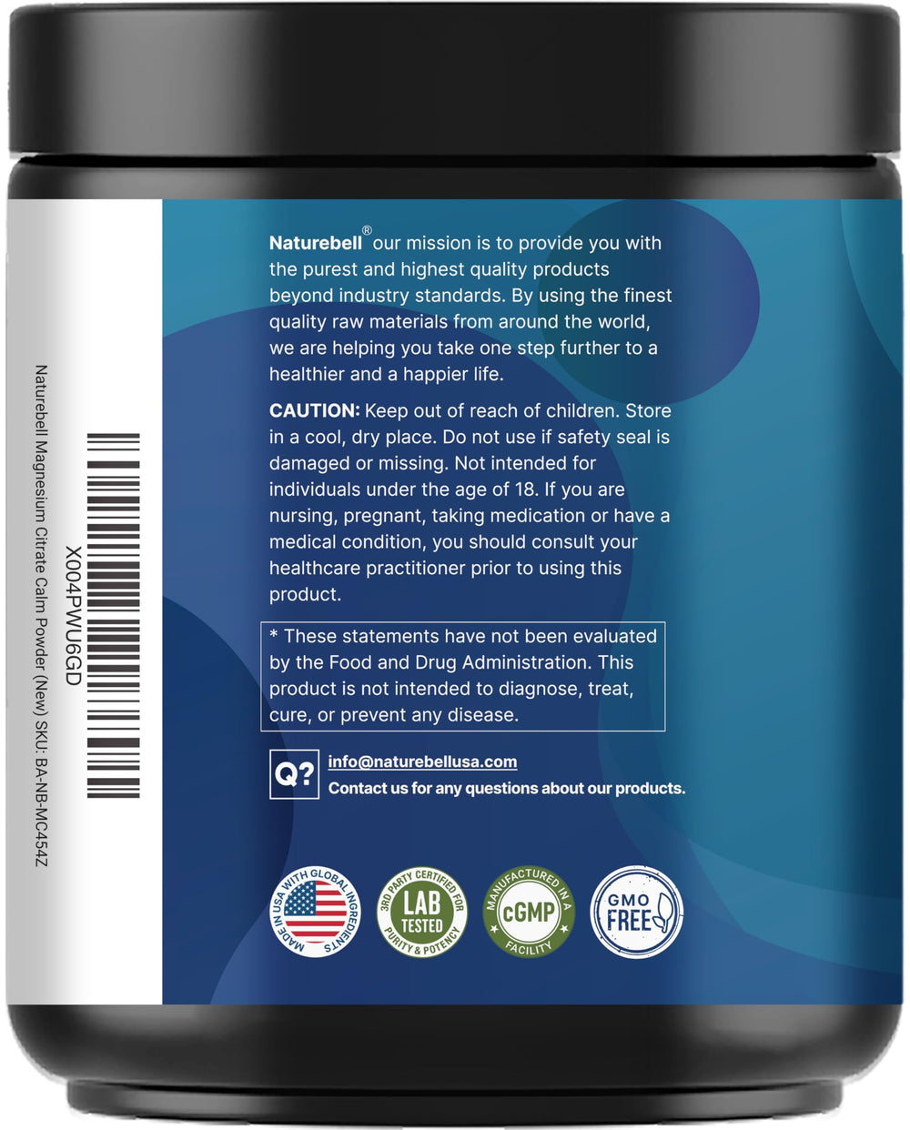 Third-party lab testing badge on NatureBell magnesium product label