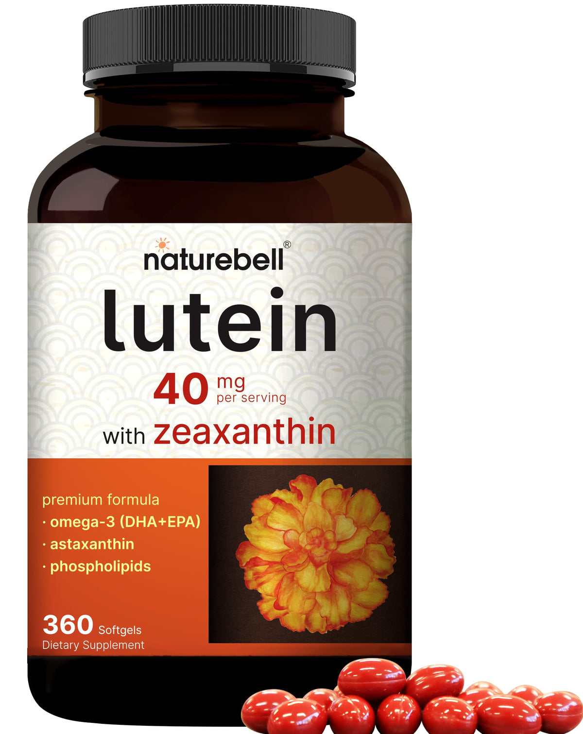 NatureBell lutein bottle front highlighting a high potency daily eye support