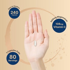 NatureBell magnesium citrate 500mg bottle nutrition panel highlights three-capsule serving