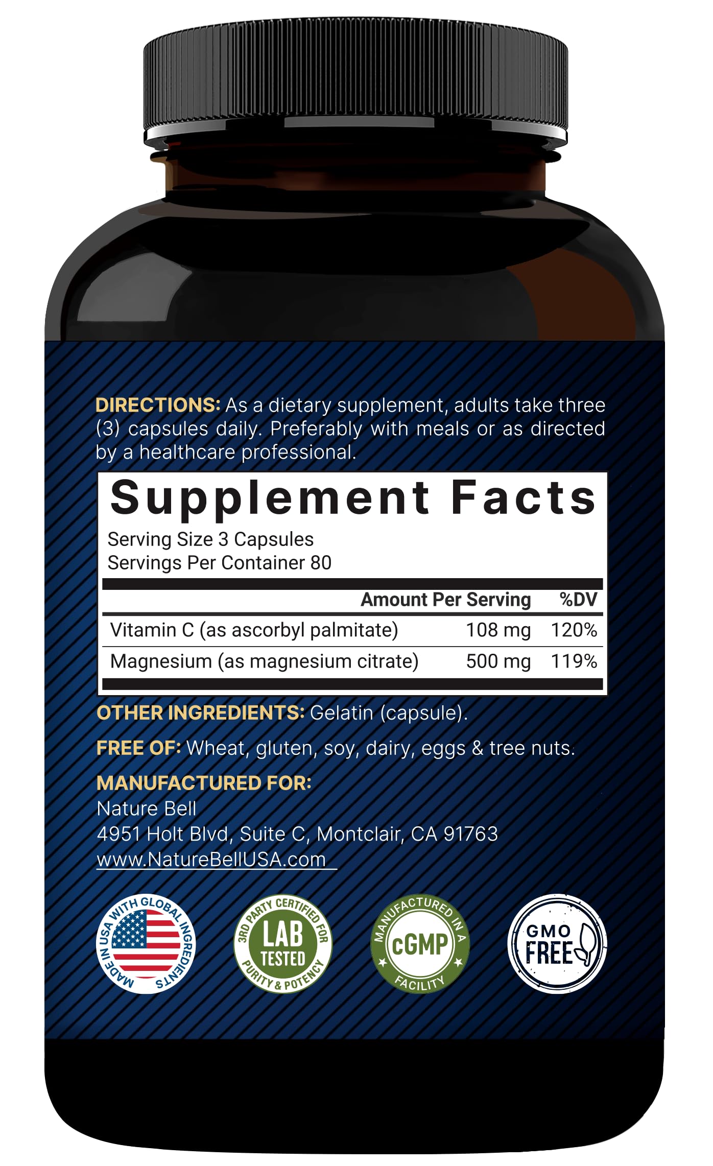 NatureBell magnesium citrate 500mg made in California quality you can trust