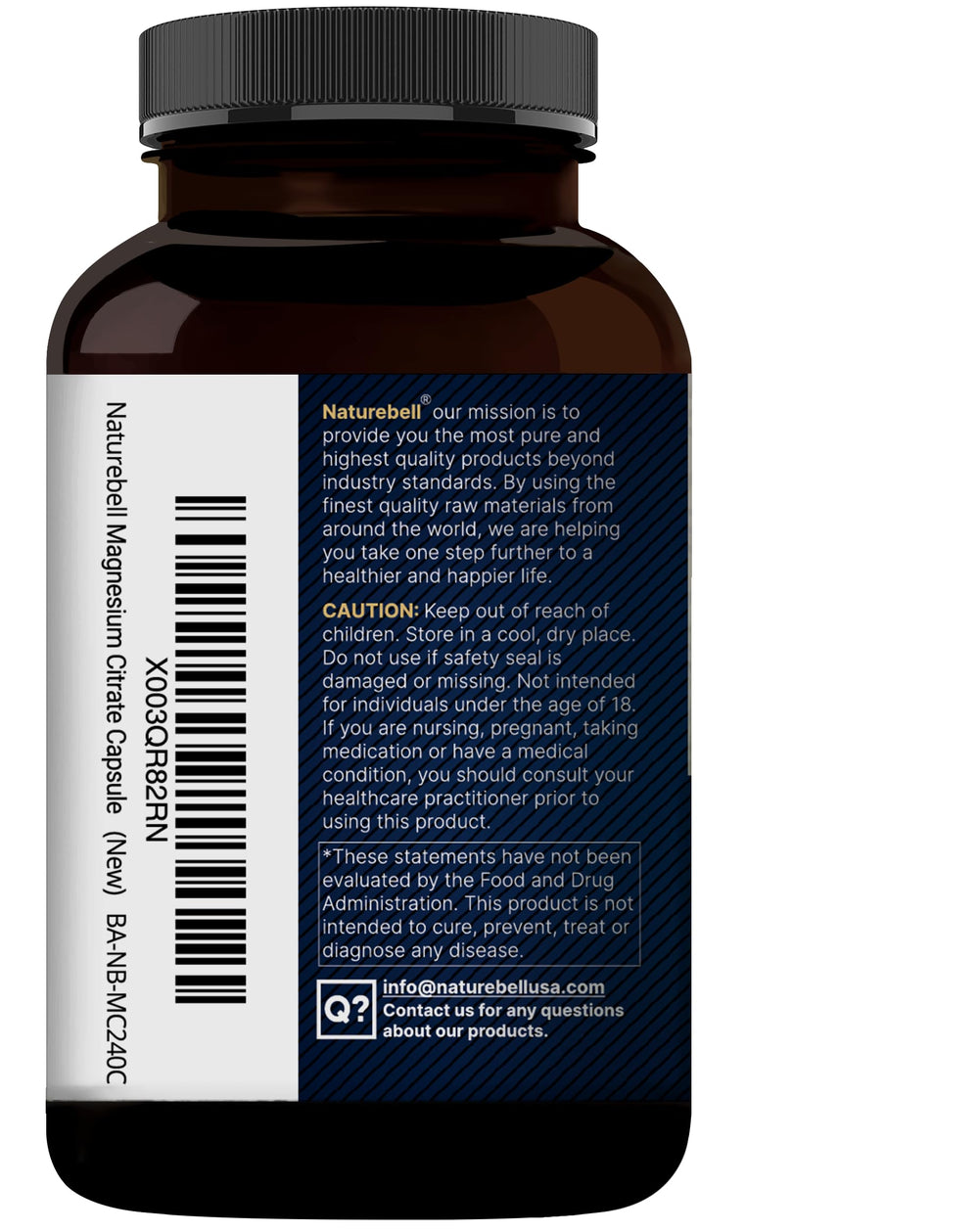 NatureBell magnesium citrate 500mg packaging on shelf communicates pure ingredients