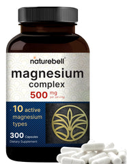 NatureBell Magnesium Complex bottle shows a 300 capsule supply for daily mineral support.