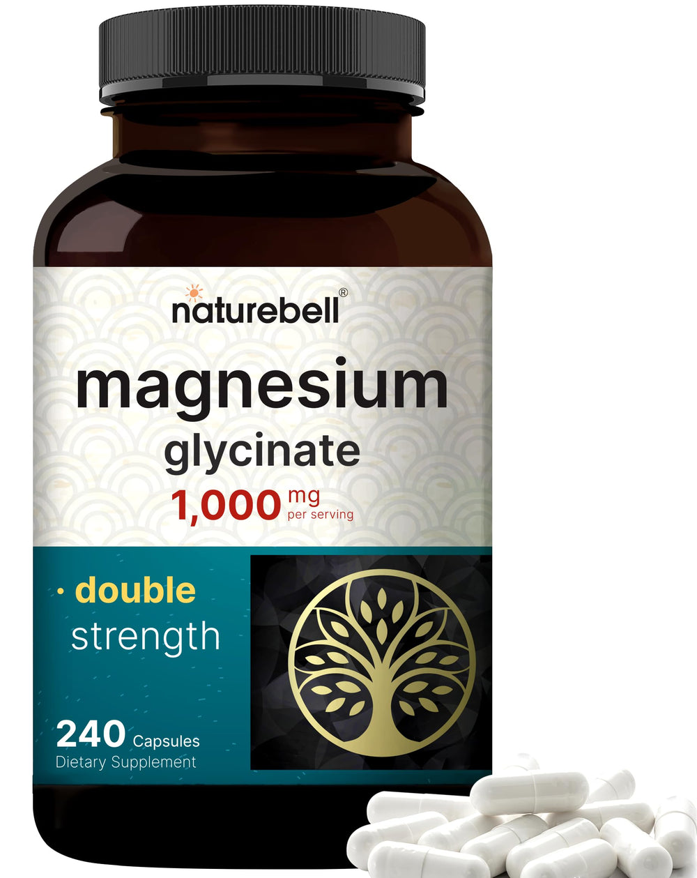 NatureBell Magnesium Glycinate bottle displays 1000 mg strength for daily use