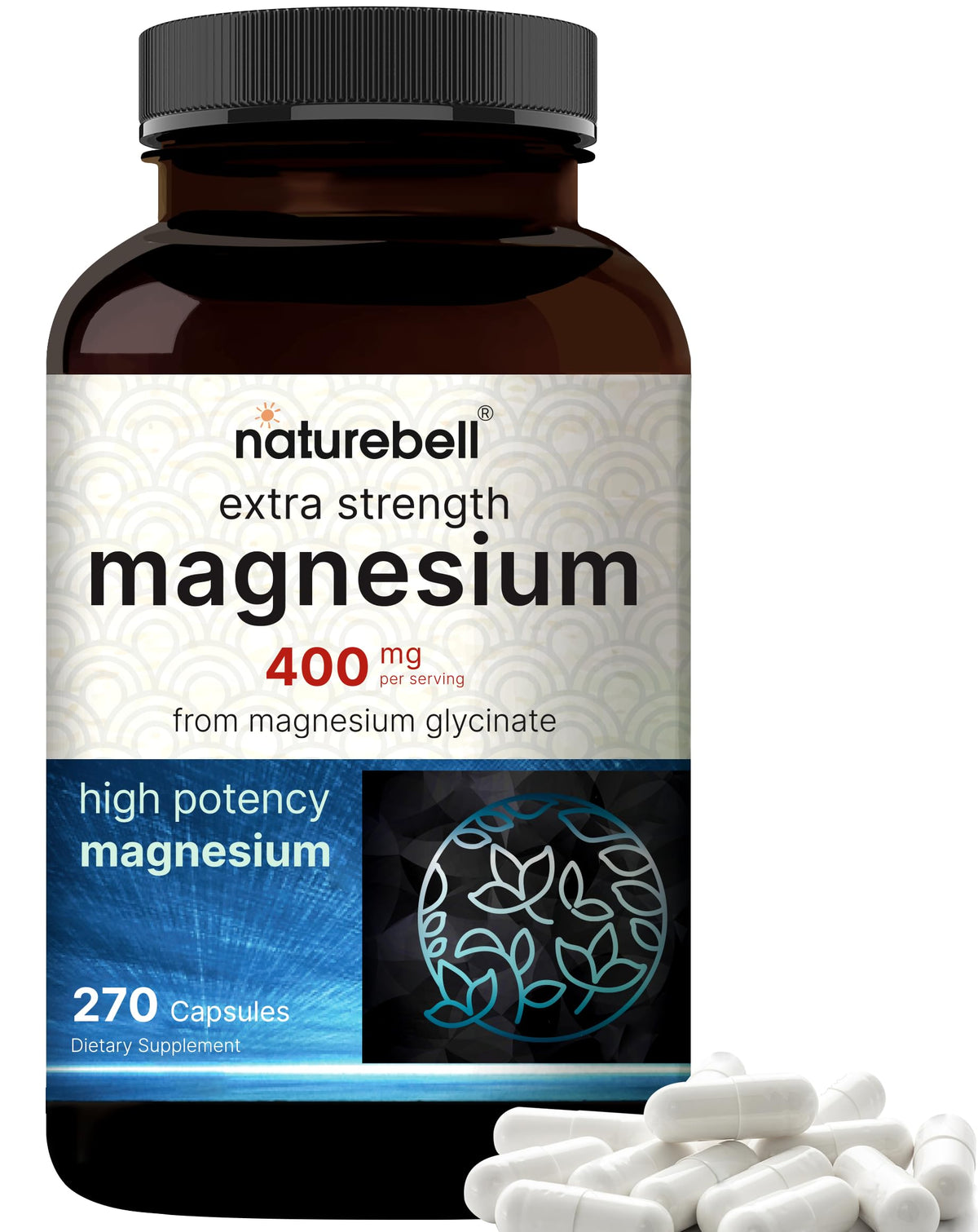 NatureBell Magnesium Glycinate 400mg bottle side view for daily use
