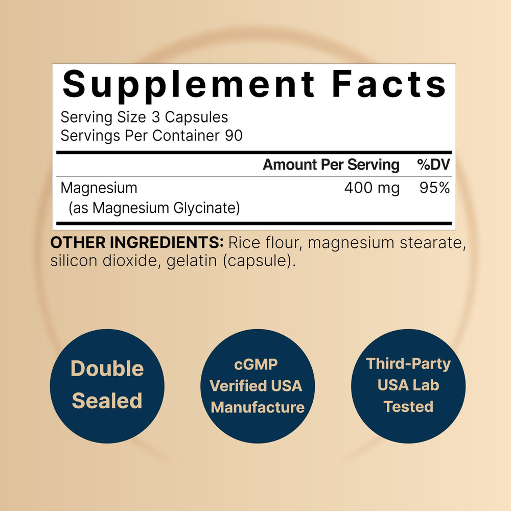 NatureBell Magnesium Glycinate 400mg capsules close-up highlighting chelated formula