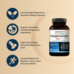 NatureBell Magnesium Glycinate 400mg label details showing ingredients and purity