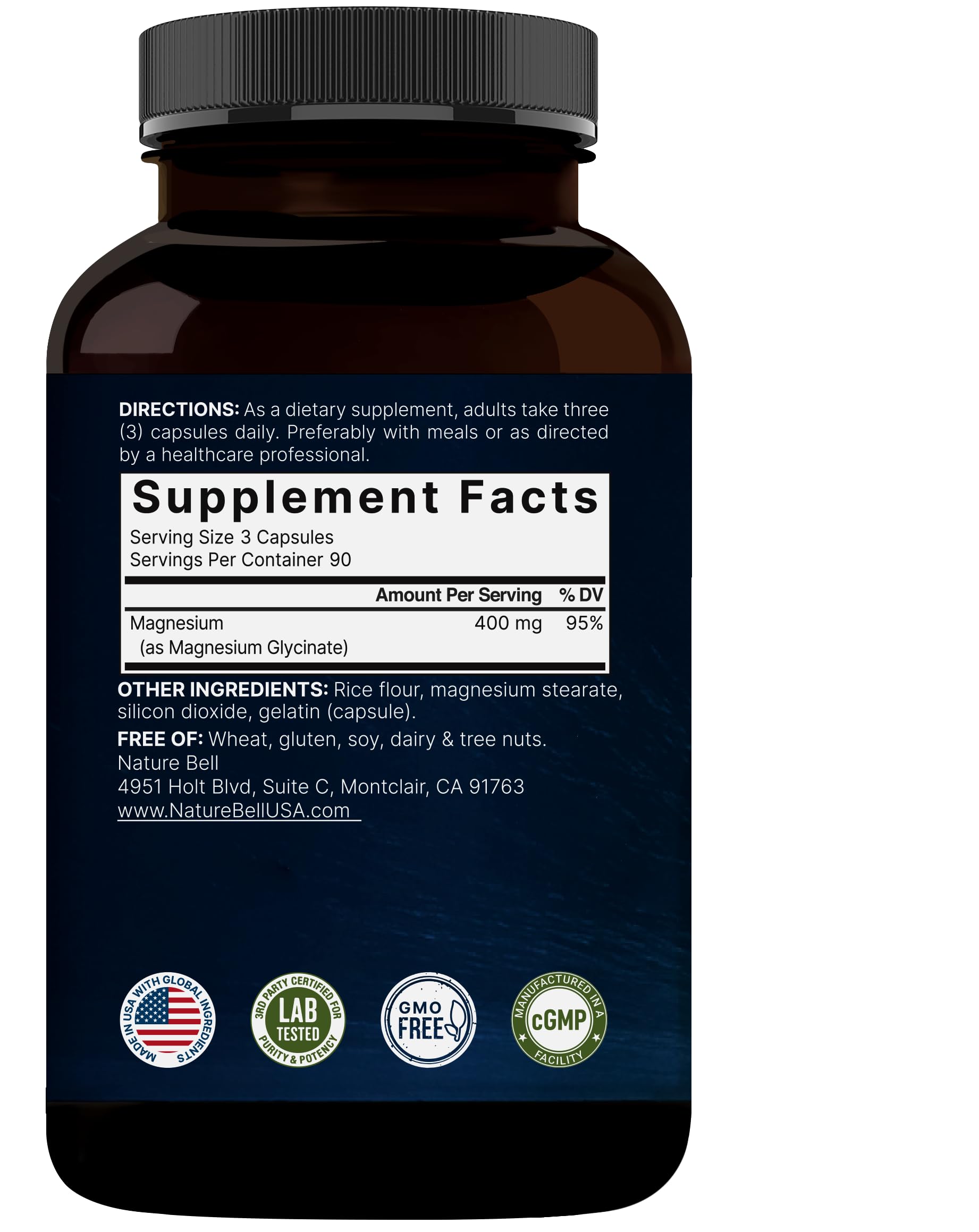 NatureBell Magnesium Glycinate 400mg packaging on shelf for reliability