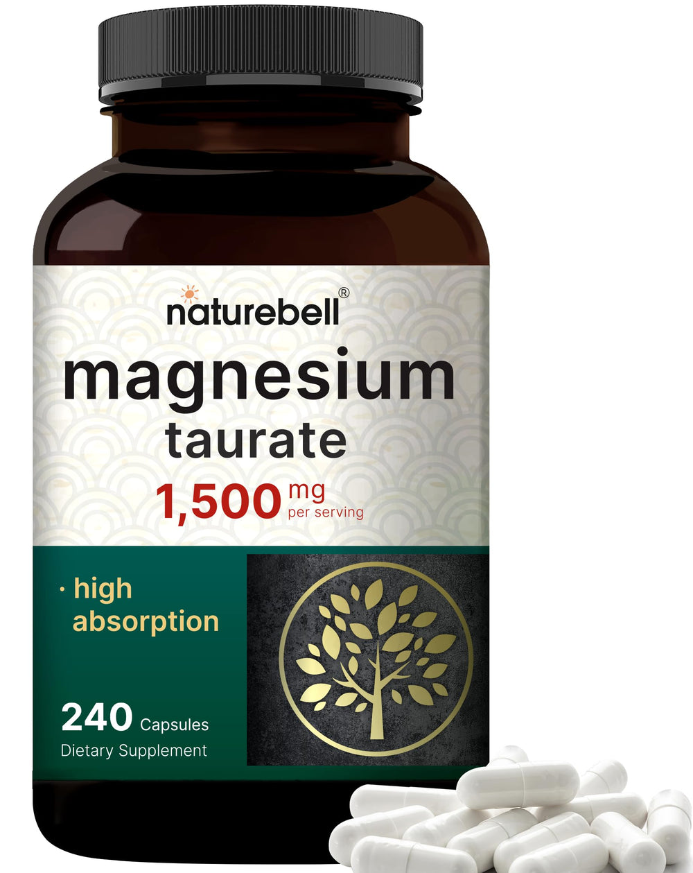 NatureBell Magnesium Taurate bottle highlights high-absorption formula for daily support.