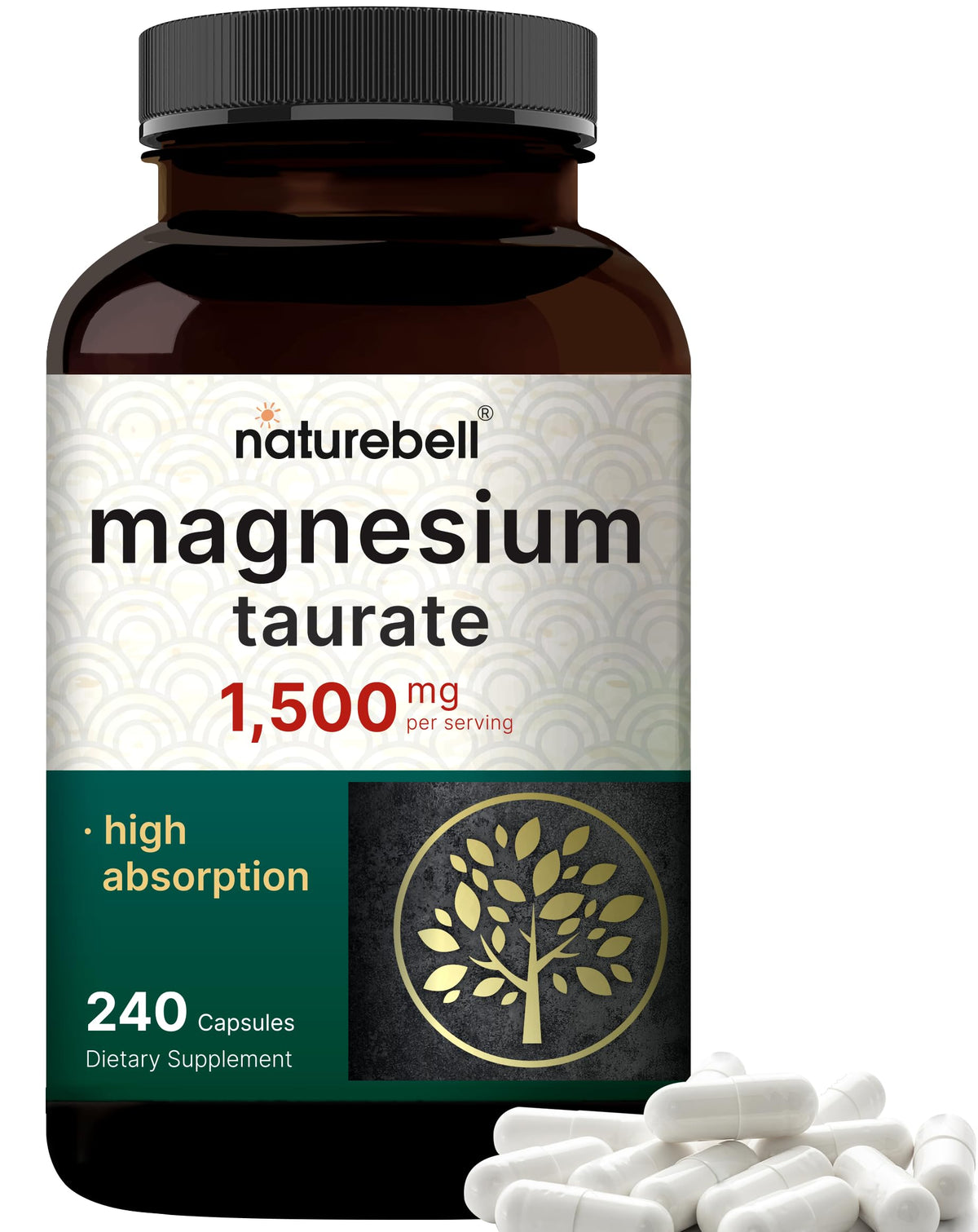 NatureBell Magnesium Taurate bottle highlights high-absorption formula for daily support.