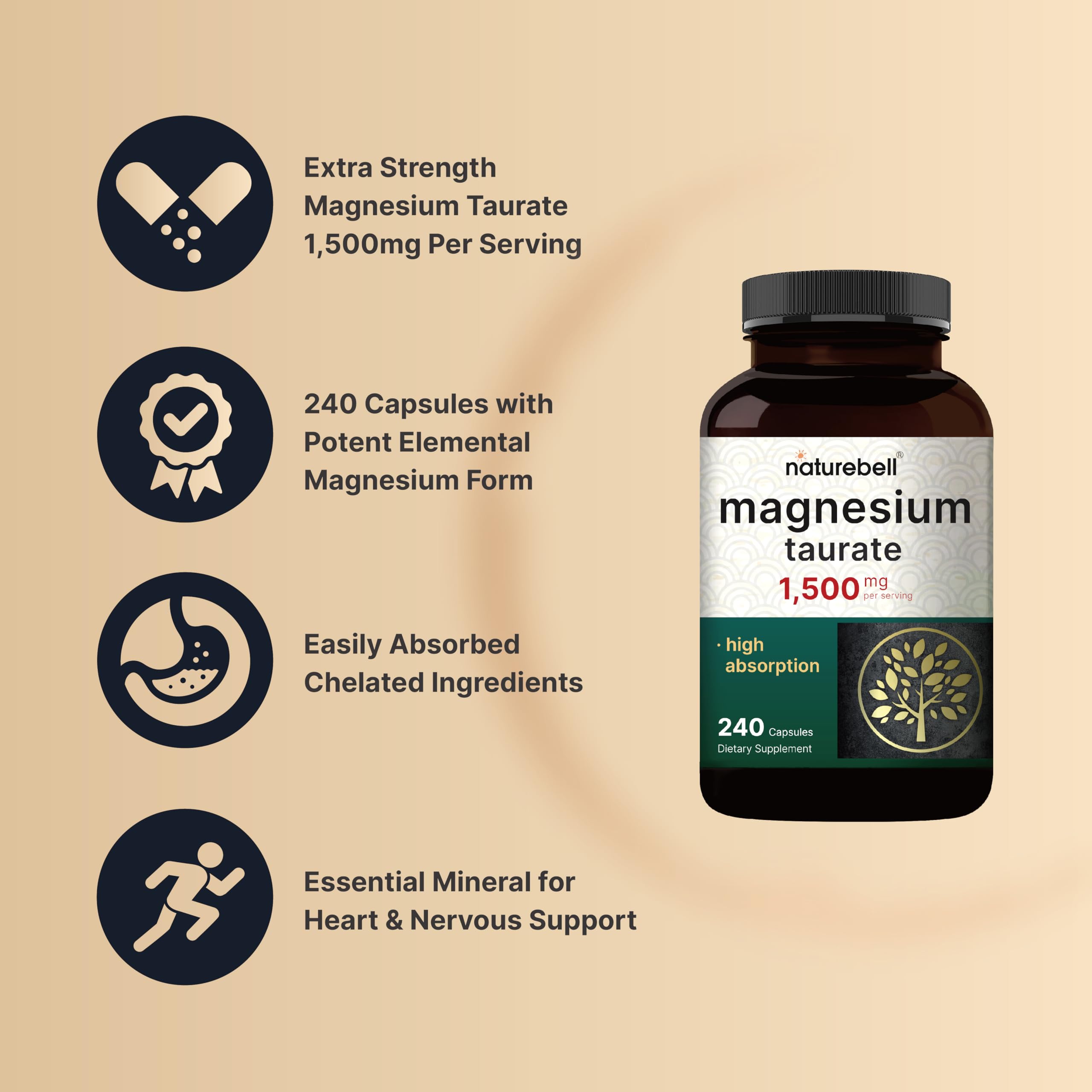 NatureBell Magnesium Taurate product shown as lab-tested for safety and potency.