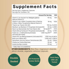 NatureBell Methylated B Complex ingredients panel highlights bioactive vitamins.