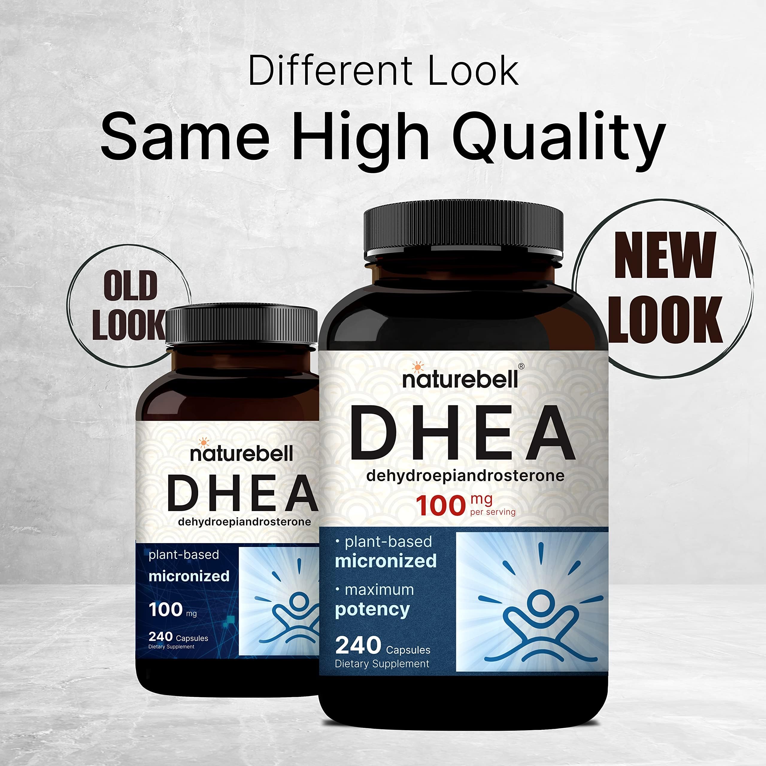 NatureBell DHEA micronized formula bottle label highlighting high absorption benefits.