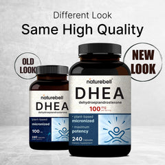 NatureBell DHEA micronized formula bottle label highlighting high absorption benefits.