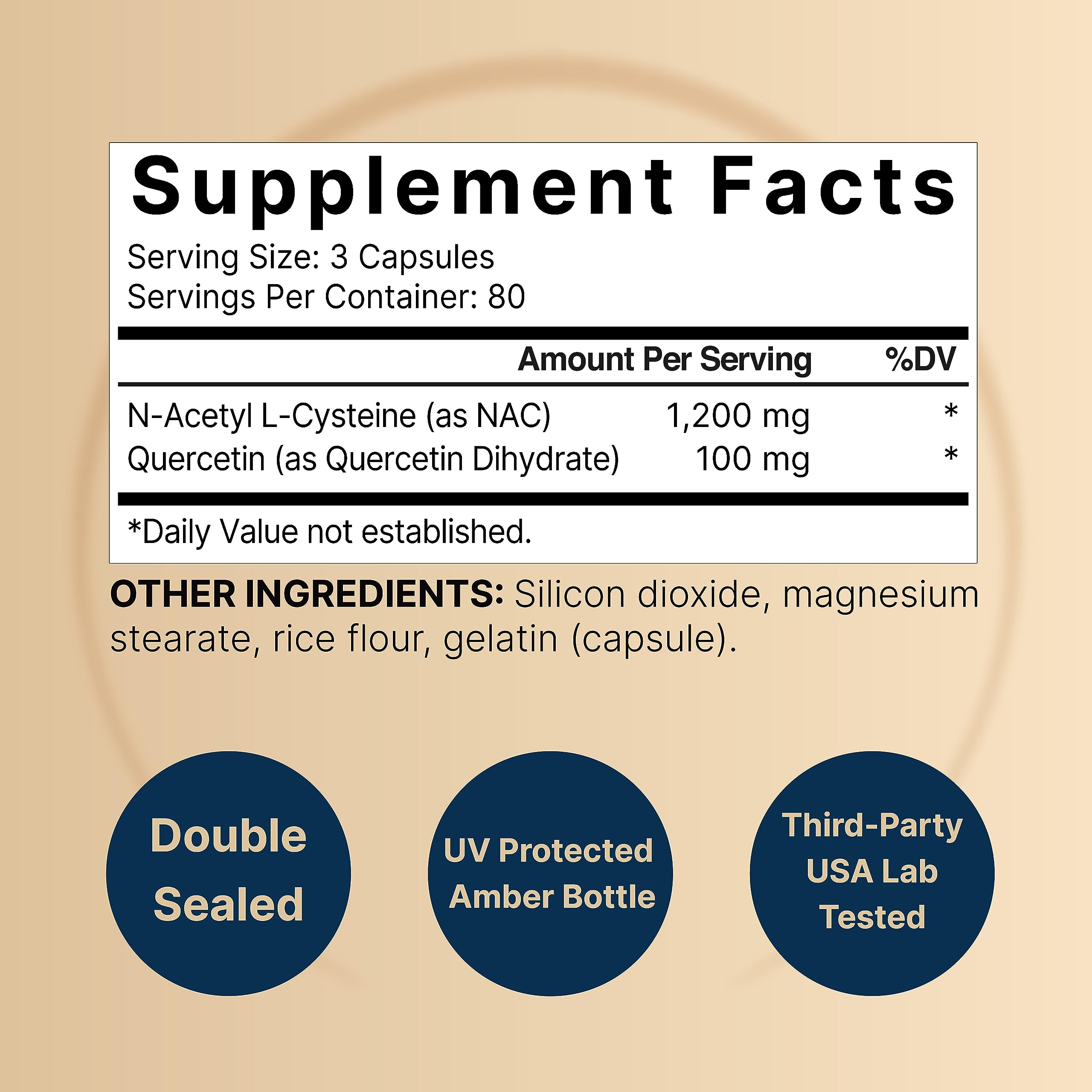 NatureBell NAC with Quercetin 2-Pack bottle back shows ingredients and purity