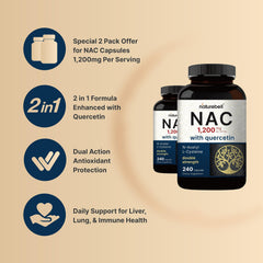 NatureBell NAC with Quercetin capsules close-up highlighting easy-to-swallow capsules