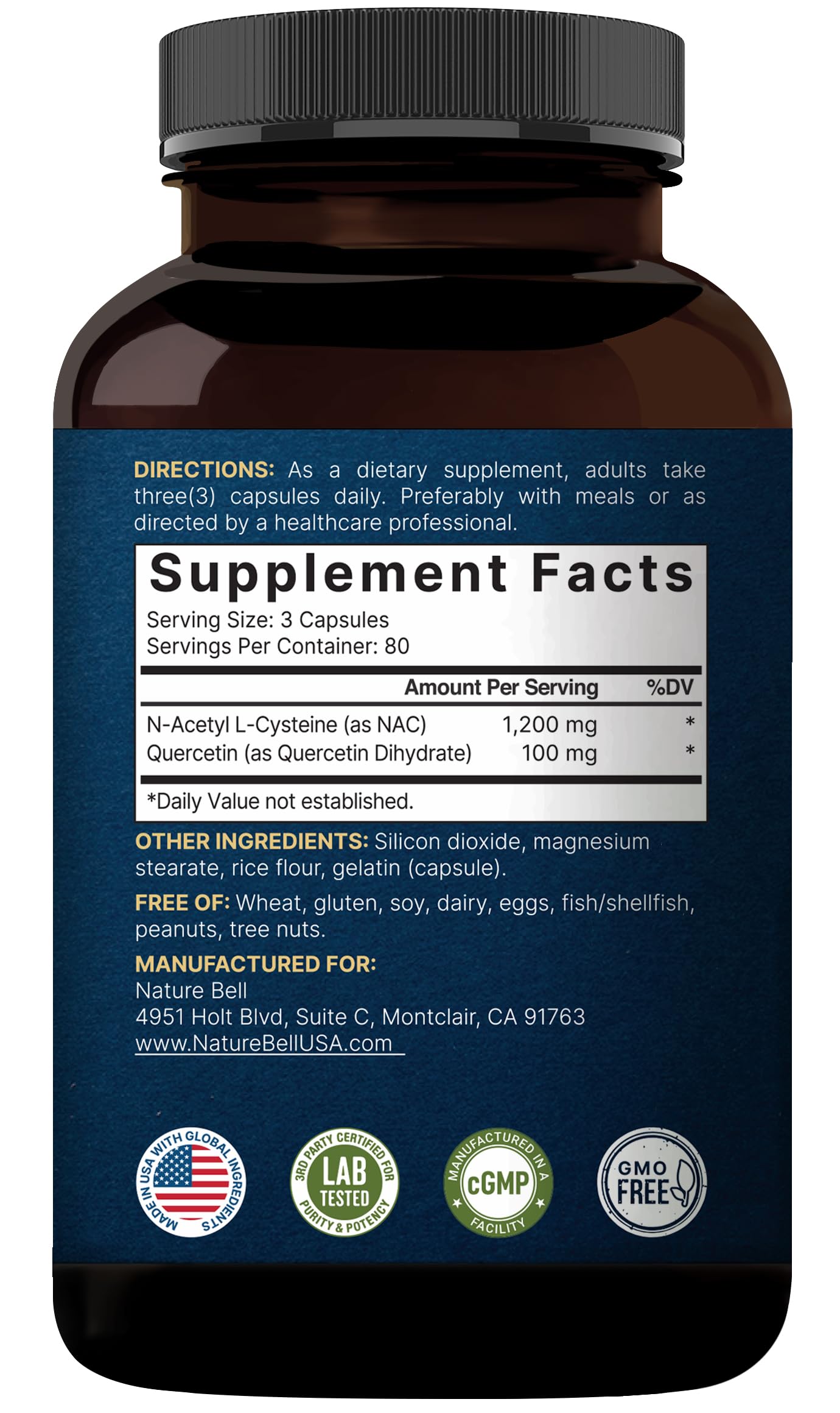NatureBell NAC with Quercetin non-GMO and allergen-free badge