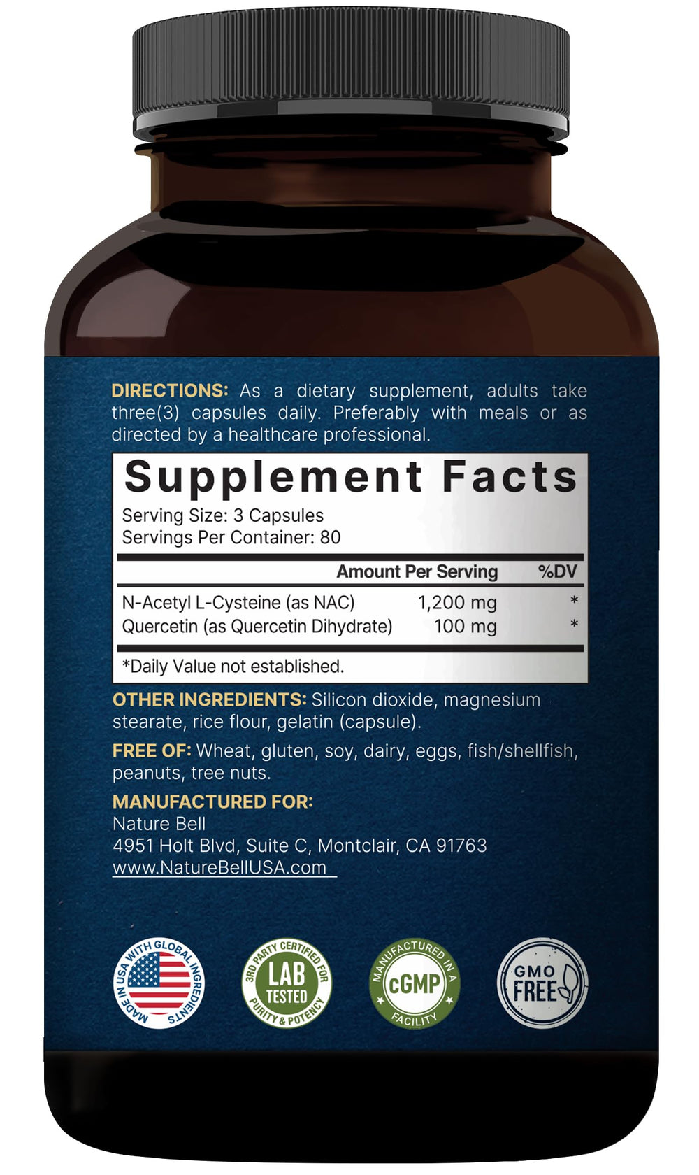 NatureBell NAC with Quercetin non-GMO and allergen-free badge