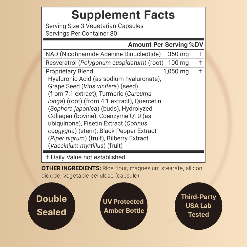 NatureBell NAD+ Plus capsules on a light background highlighting convenient vegetarian supplementation.