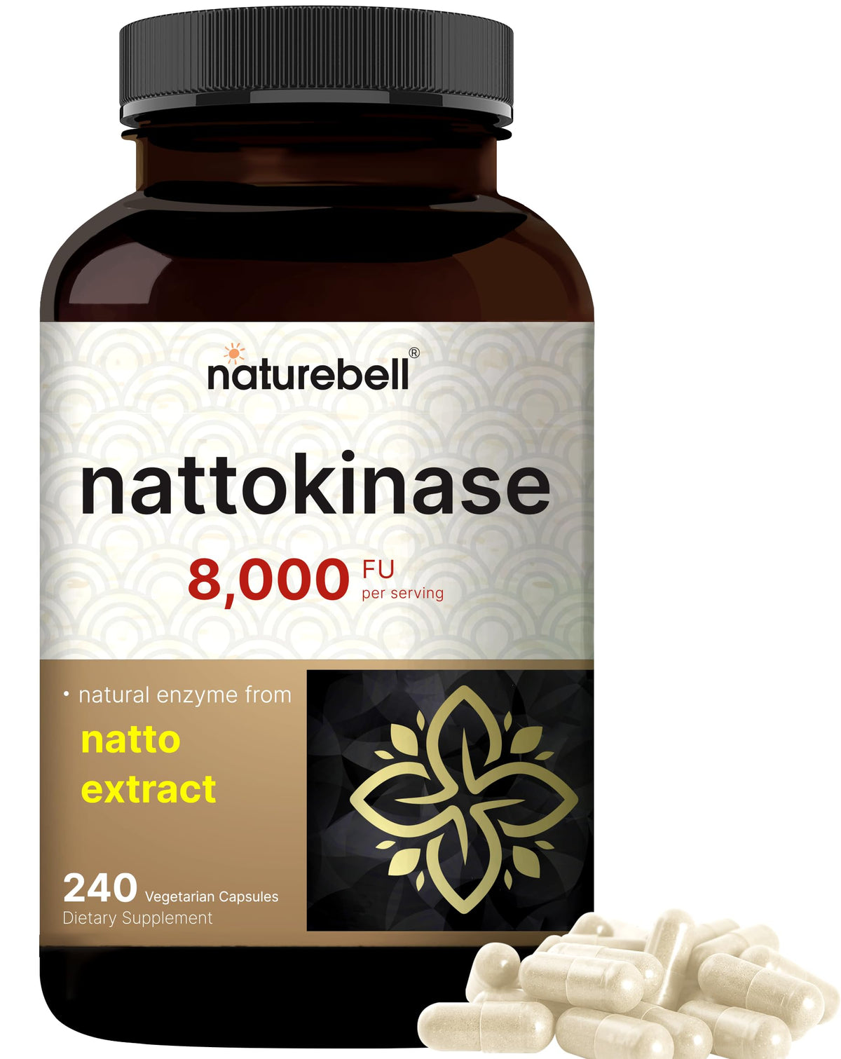 NatureBell Nattokinase bottle front for daily enzyme support.