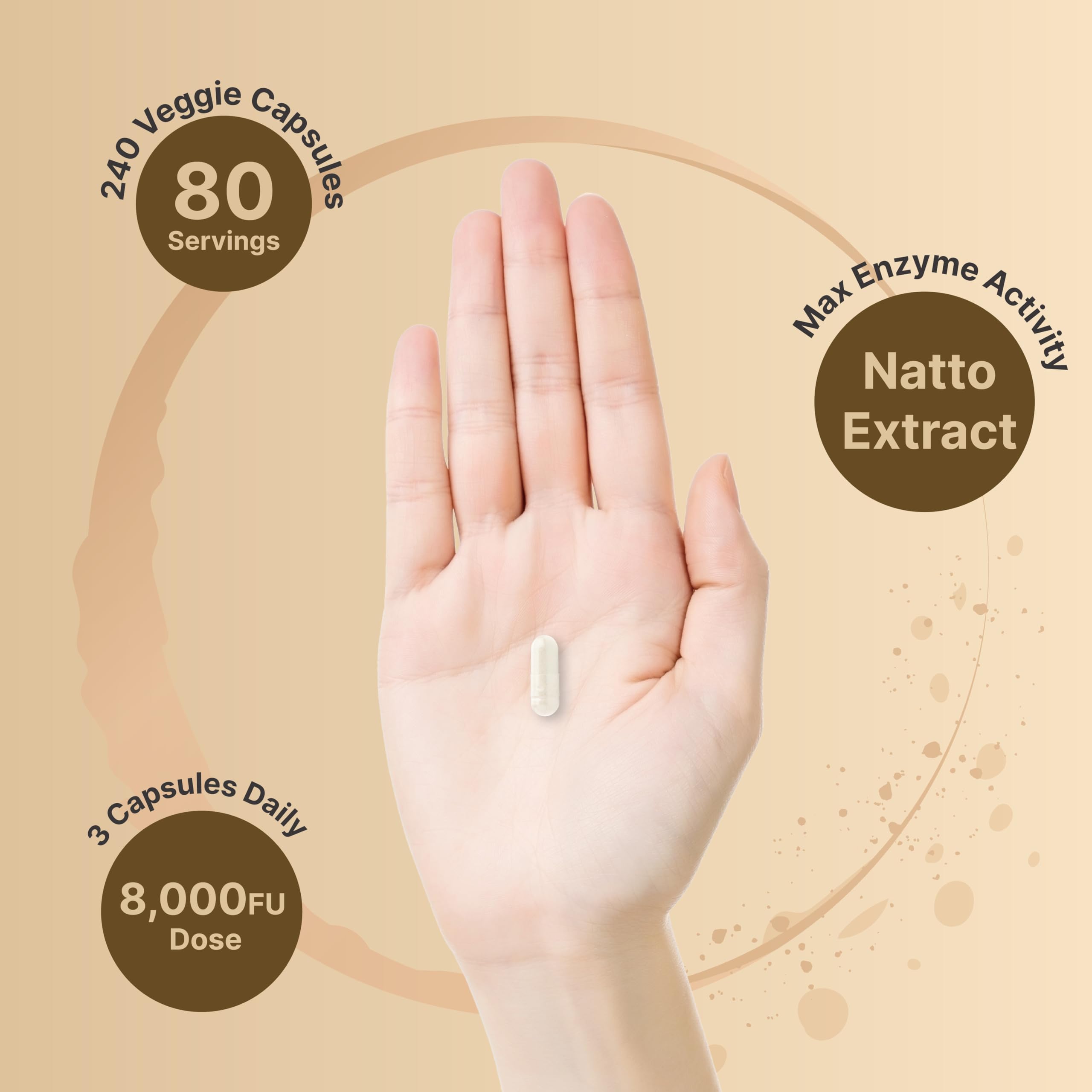 Close-up of nattokinase capsules shows pure Natto extract source.