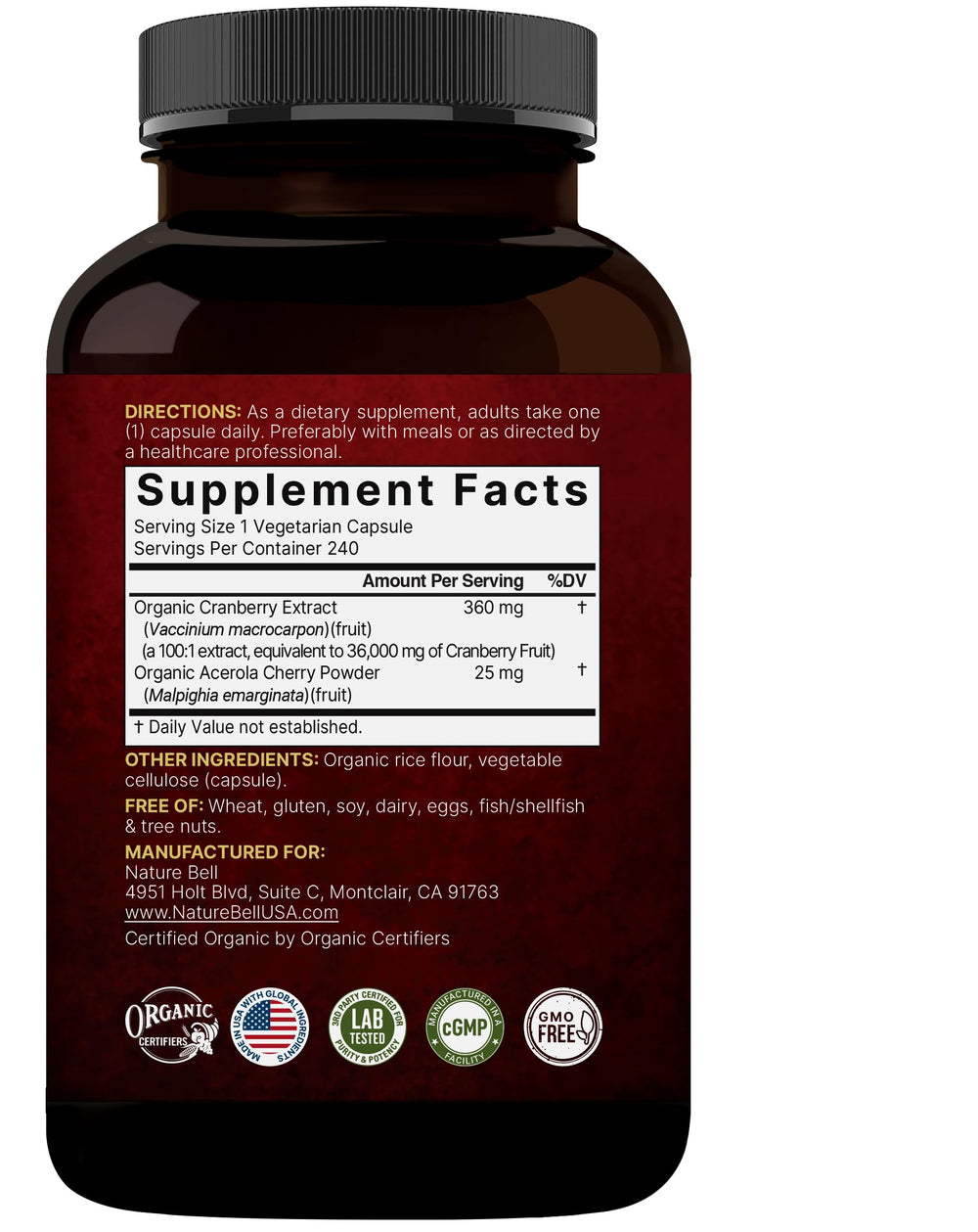 NatureBell non-GMO and third-party tested seal