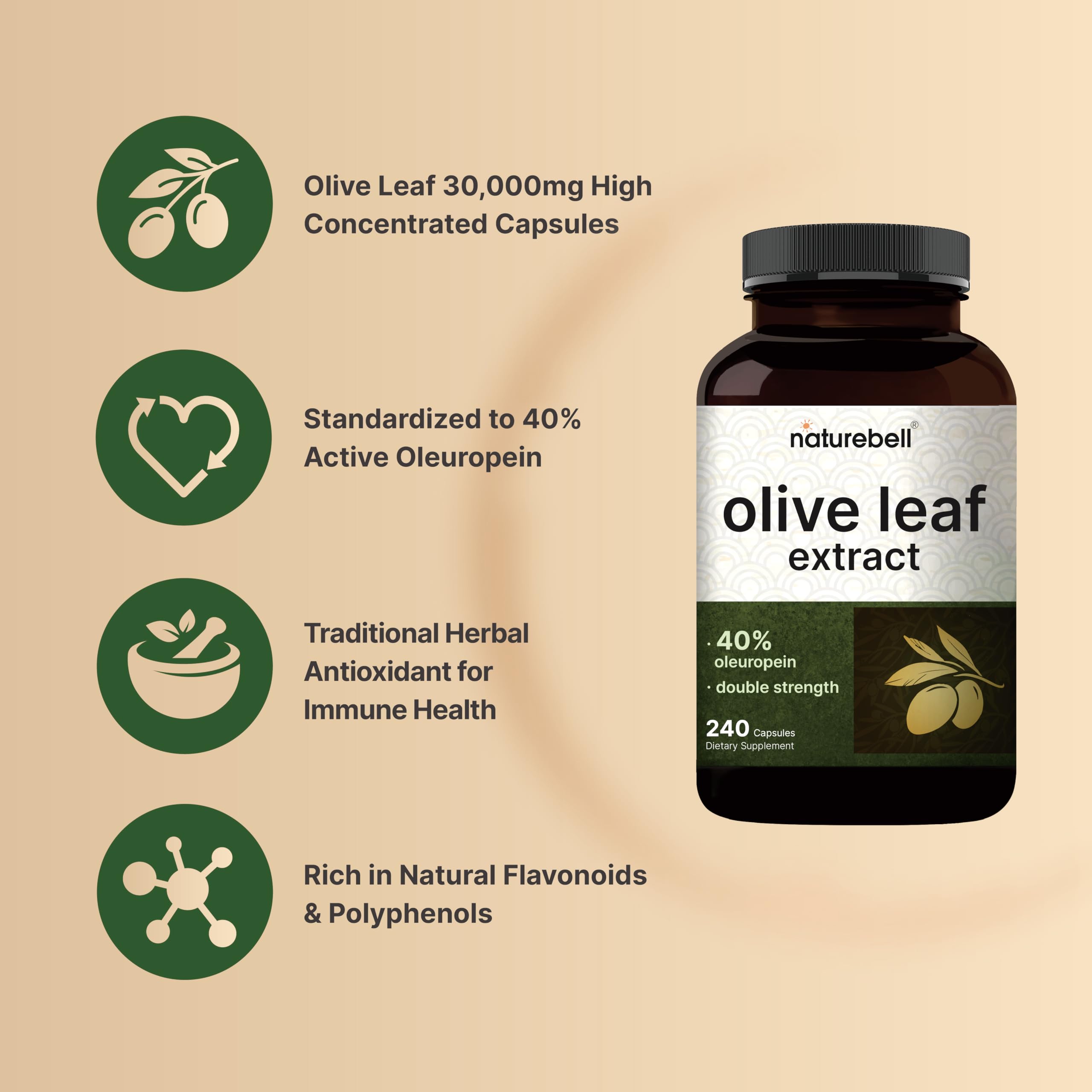 Close-up of oleuropein content at 40 percent in NatureBell extract.