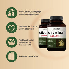 Bottle label for NatureBell olive leaf extract showing non-GMO purity and ingredients.