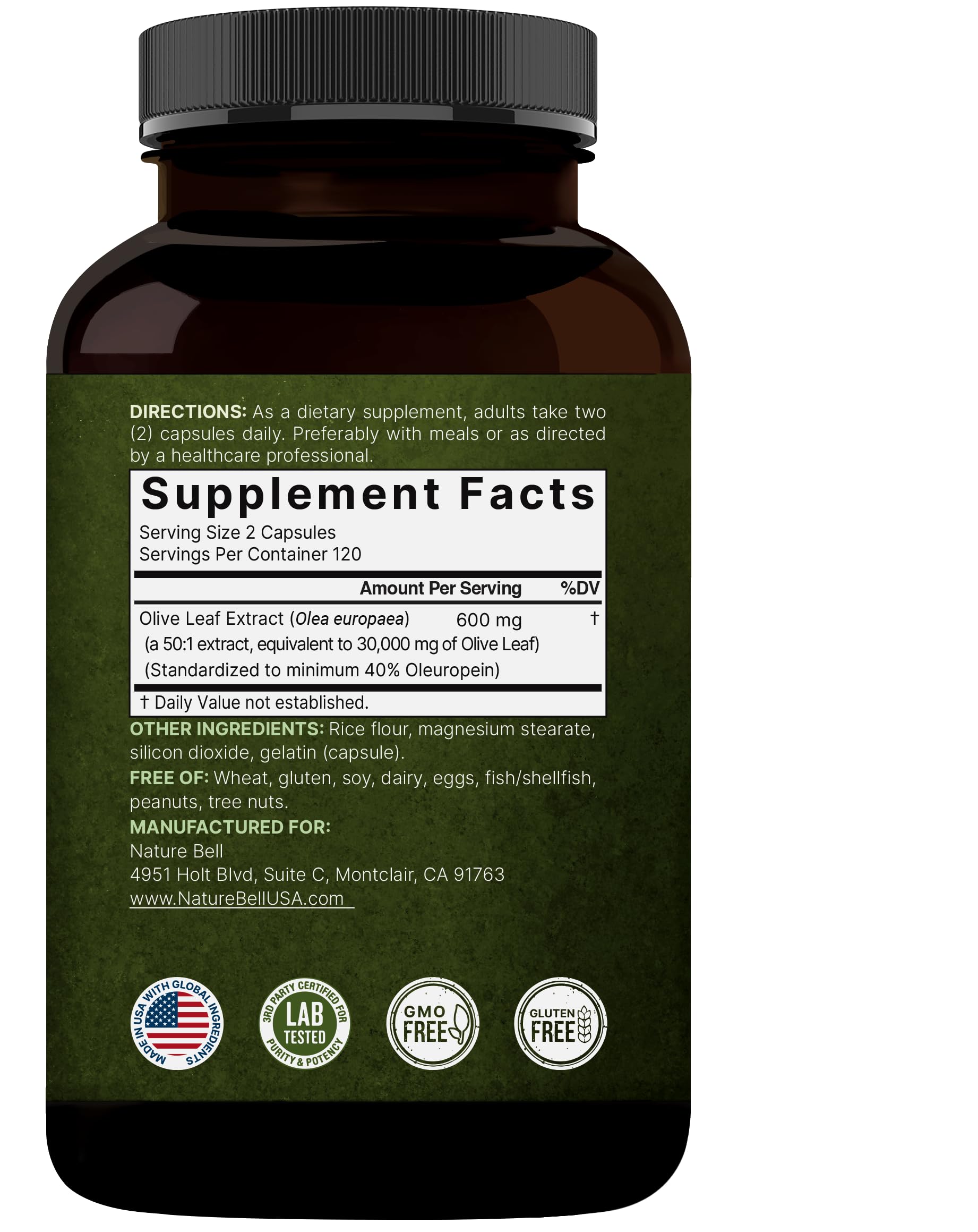 Dosage visual showing two capsules per serving for simple daily use with NatureBell extract.