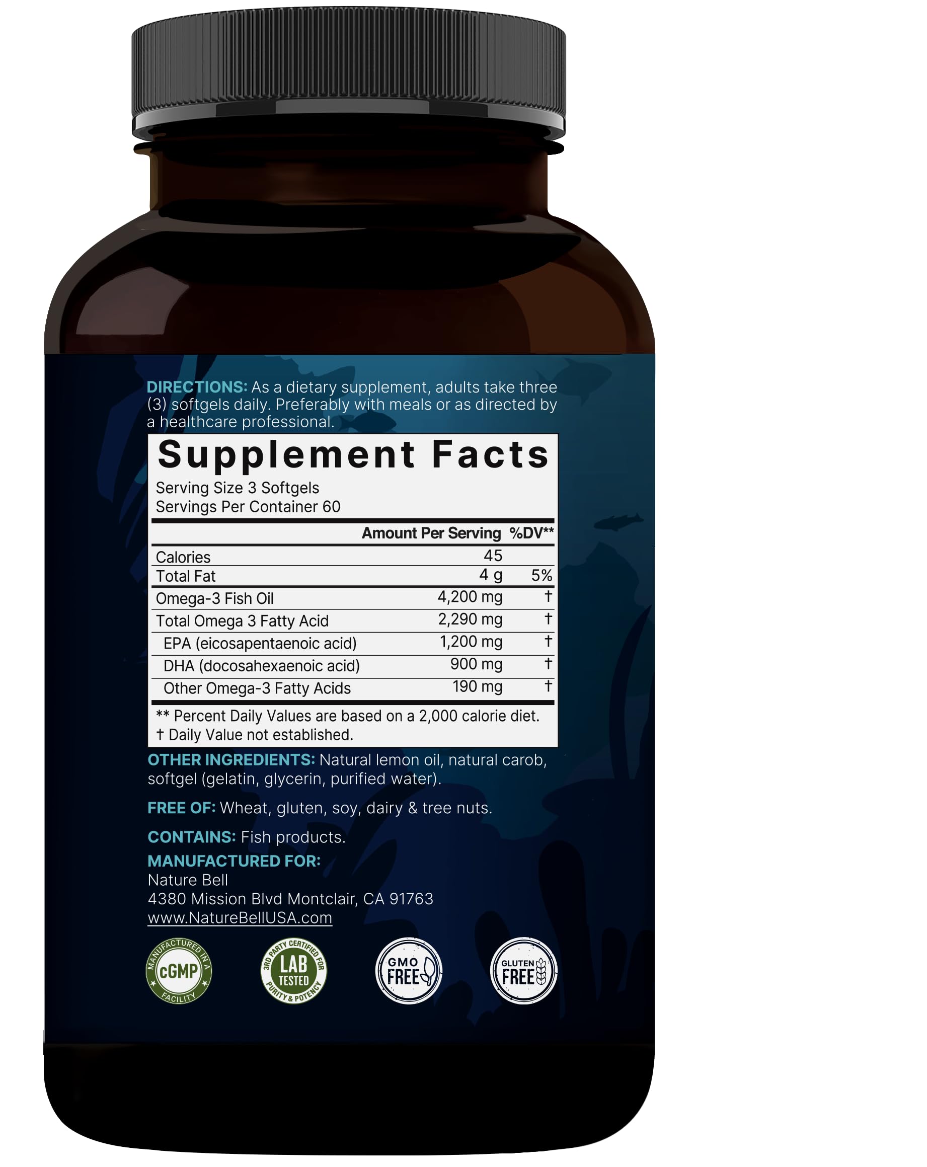 NatureBell Omega-3 third-party lab-tested for safety and potency.