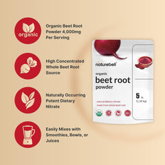 NatureBell organic beet root powder close-up, vibrant color and purity.