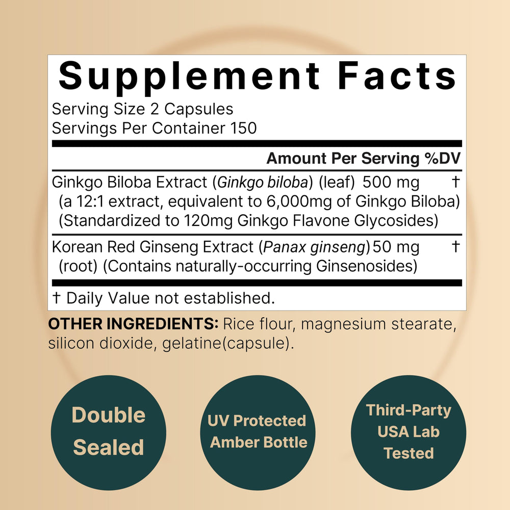 NatureBell Panax Ginseng capsules shown for alertness and cognitive clarity
