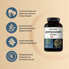 NatureBell potassium citrate 99mg label highlights non-GMO and allergen-free formulation