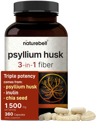 NatureBell Psyllium Husk bottle on counter for daily fiber support.