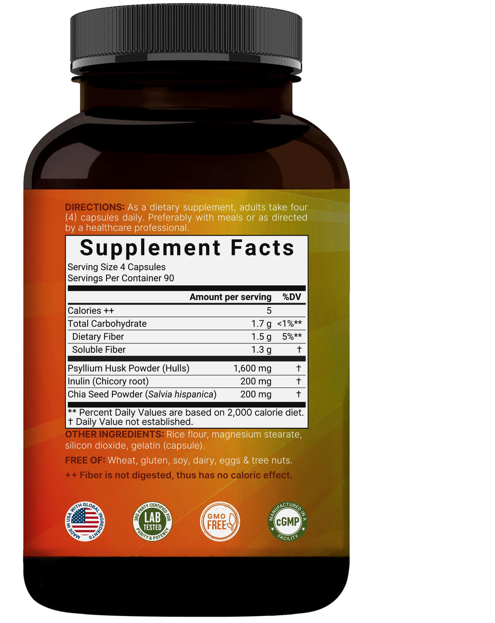 Chia seed and inulin are shown as part of a natural fiber complex.