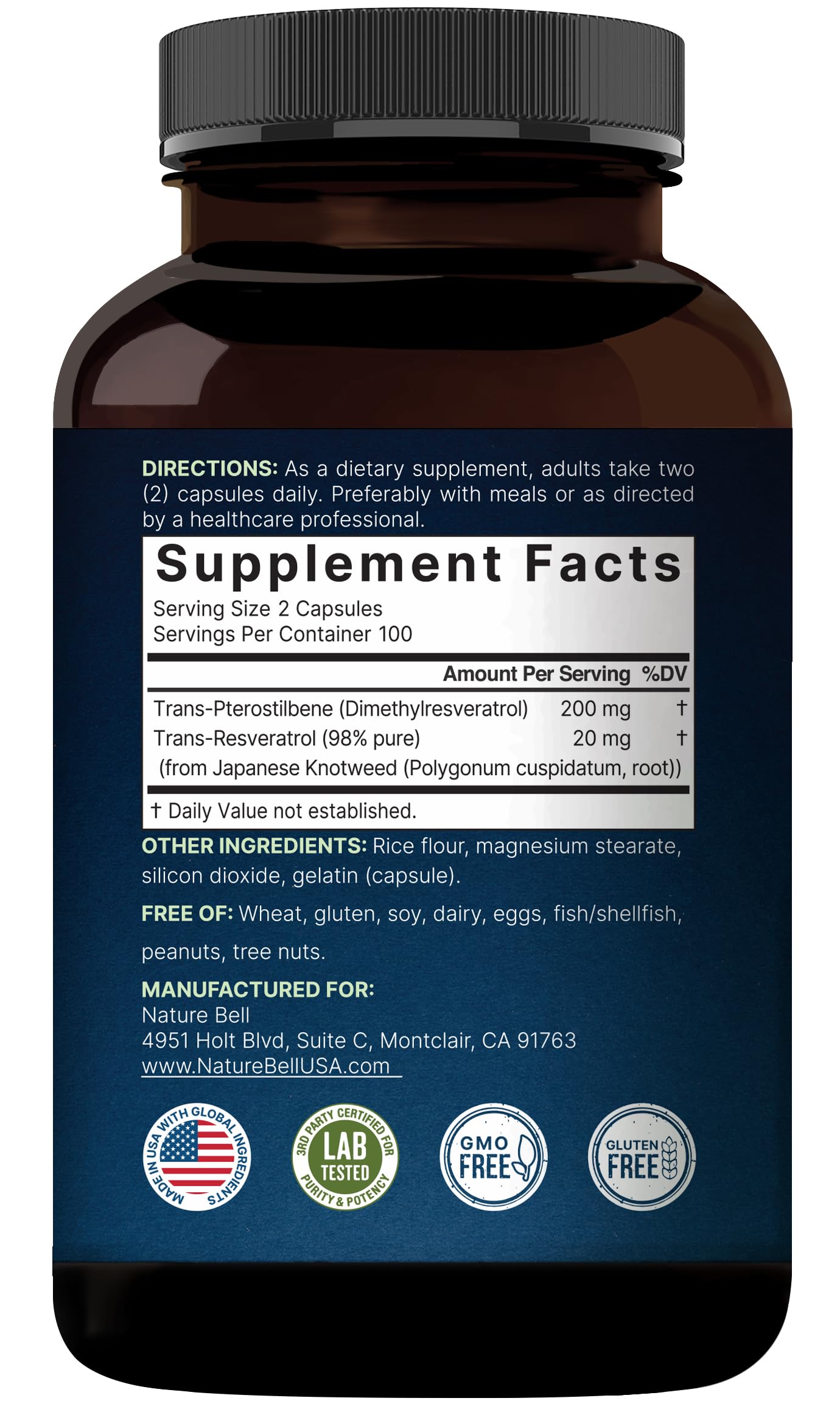 Third-party lab tested seal on NatureBell packaging for safety and potency.