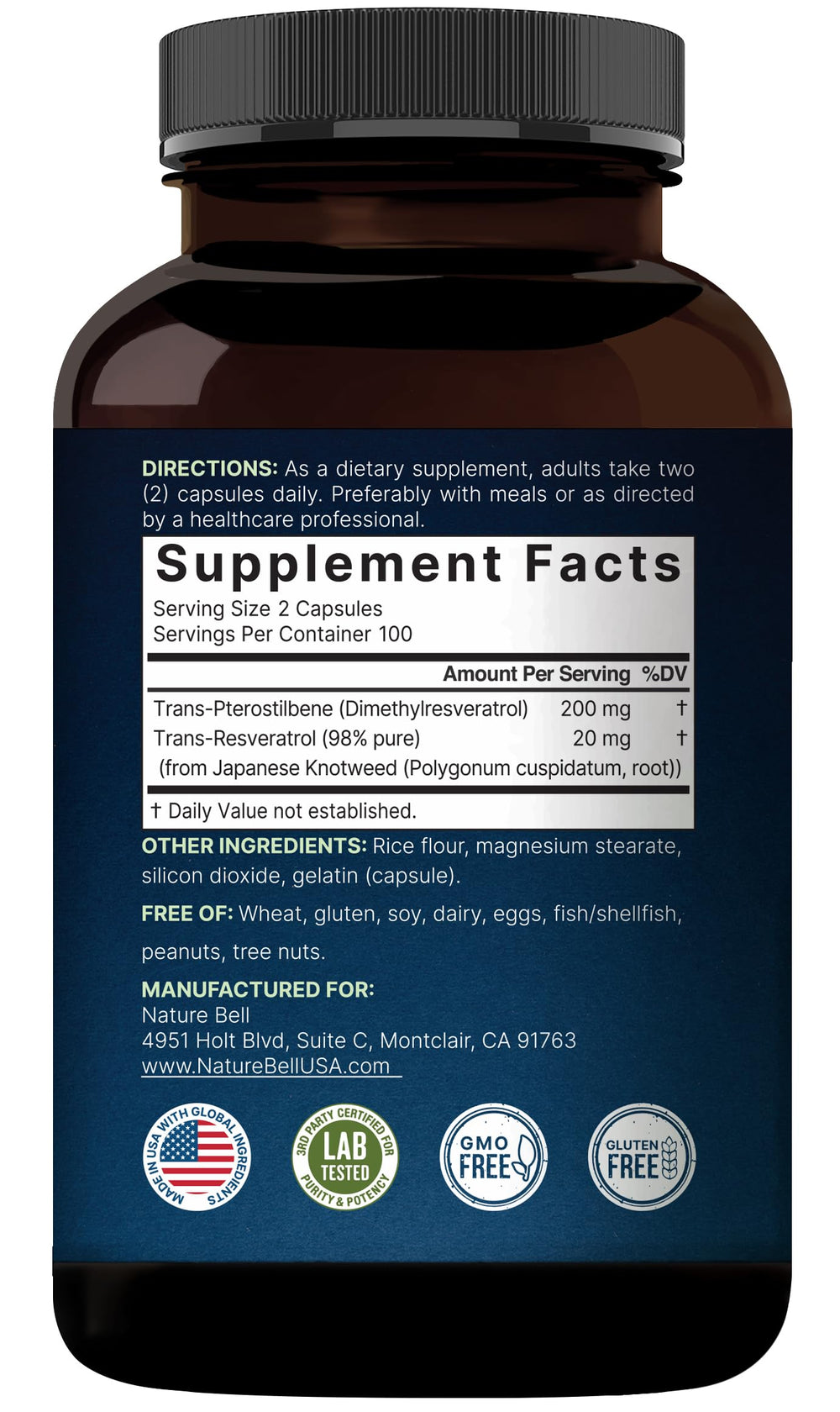 Third-party lab tested seal on NatureBell packaging for safety and potency.