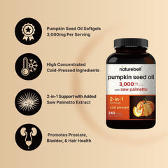 NatureBell pumpkin seed oil softgels close-up highlighting capsules.