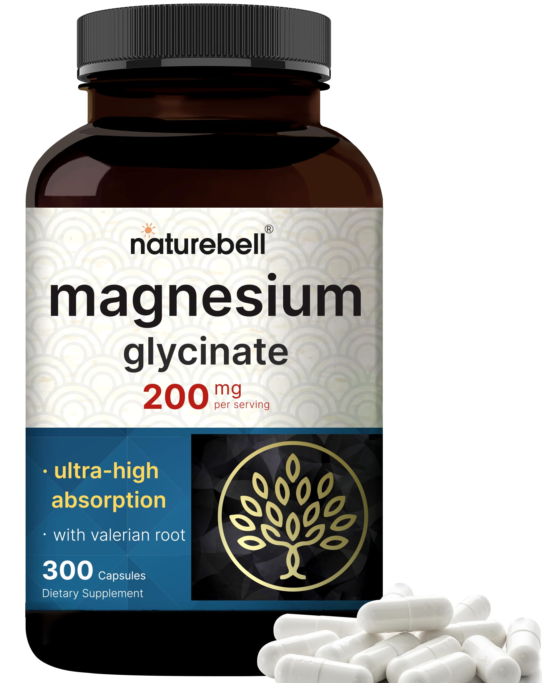 NatureBell magnesium glycinate 200mg bottle supports restful evenings with gentle absorption
