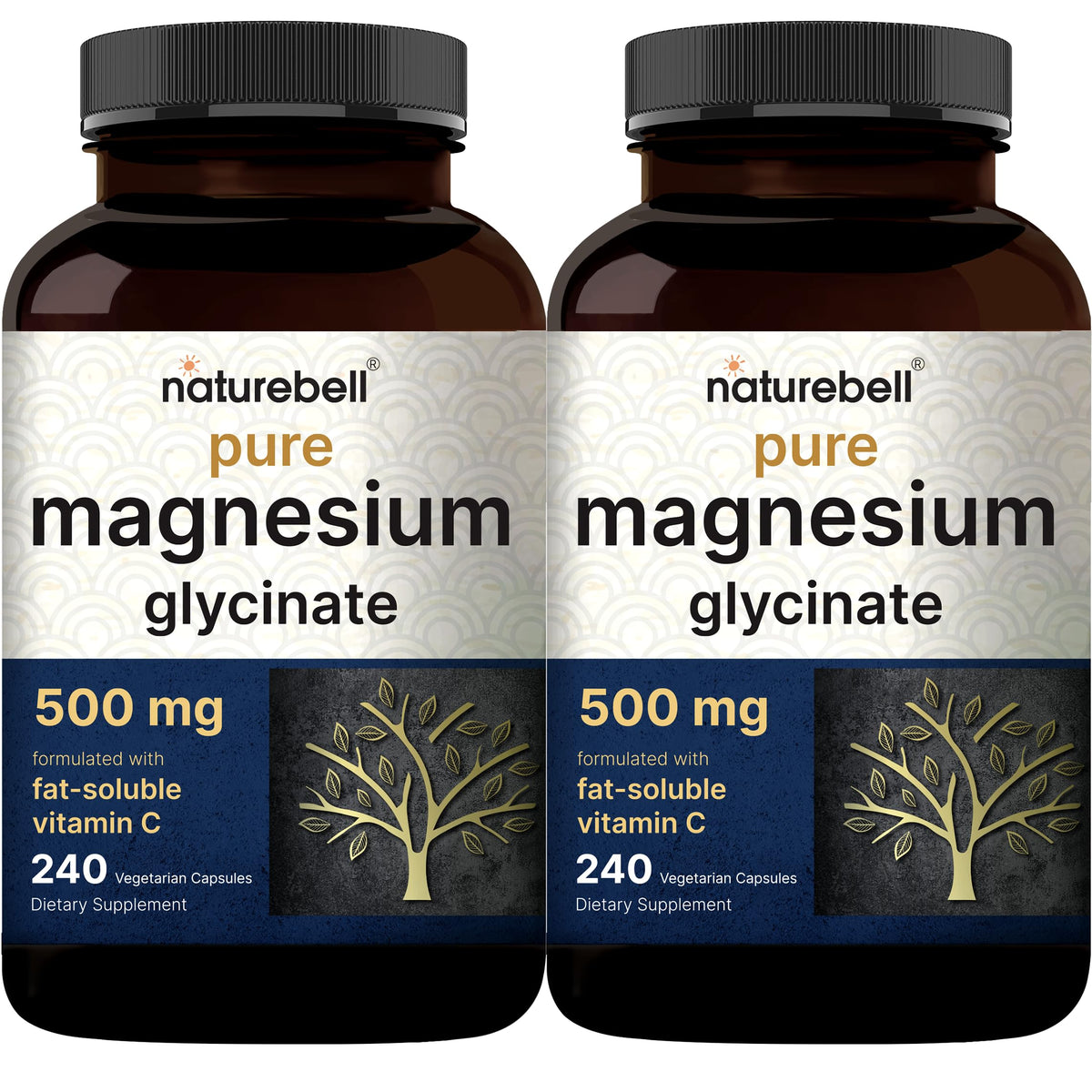 NatureBell magnesium glycinate bottle close-up, chelated for absorption