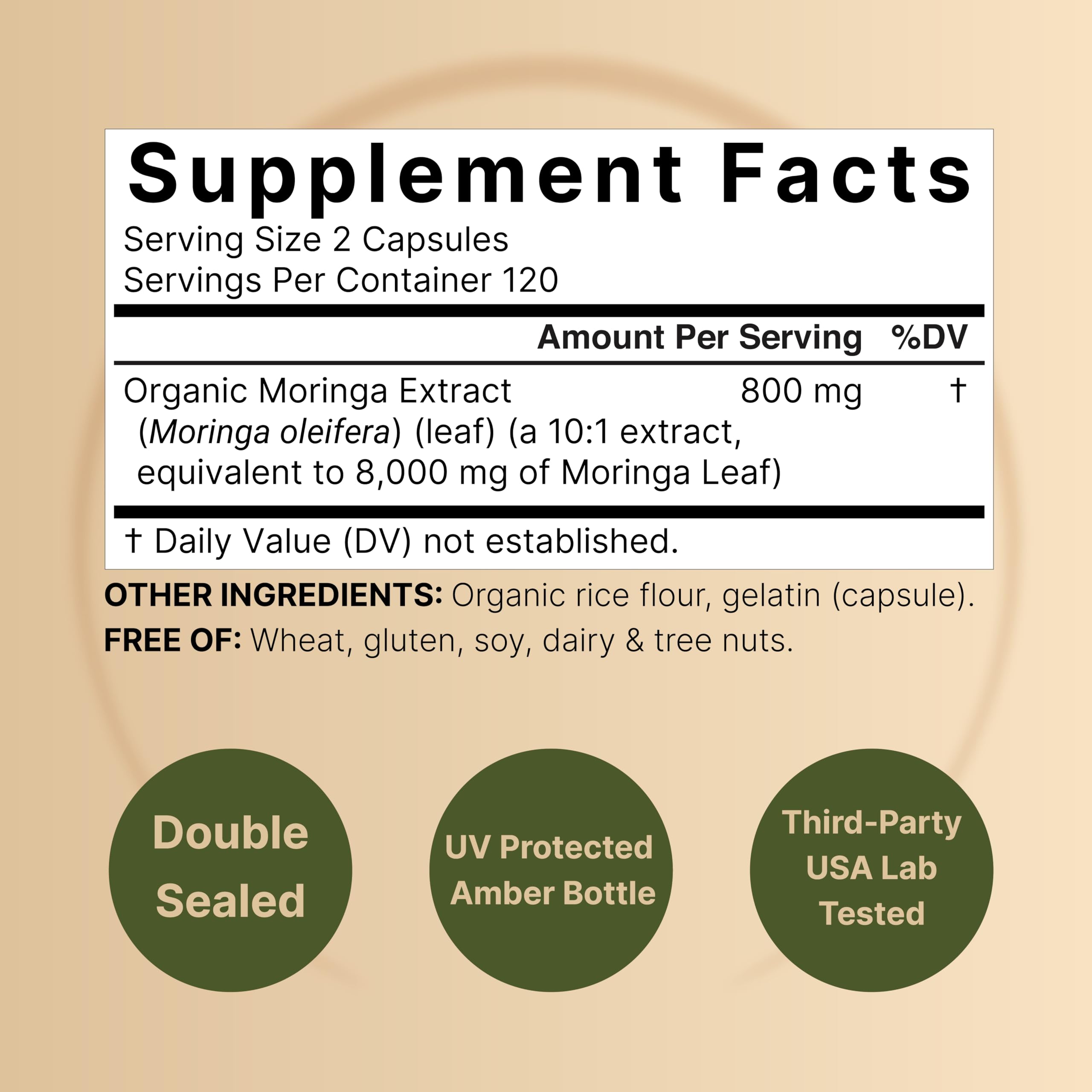 NatureBell Pure Moringa Capsules capsules close-up highlights easy, convenient daily use.