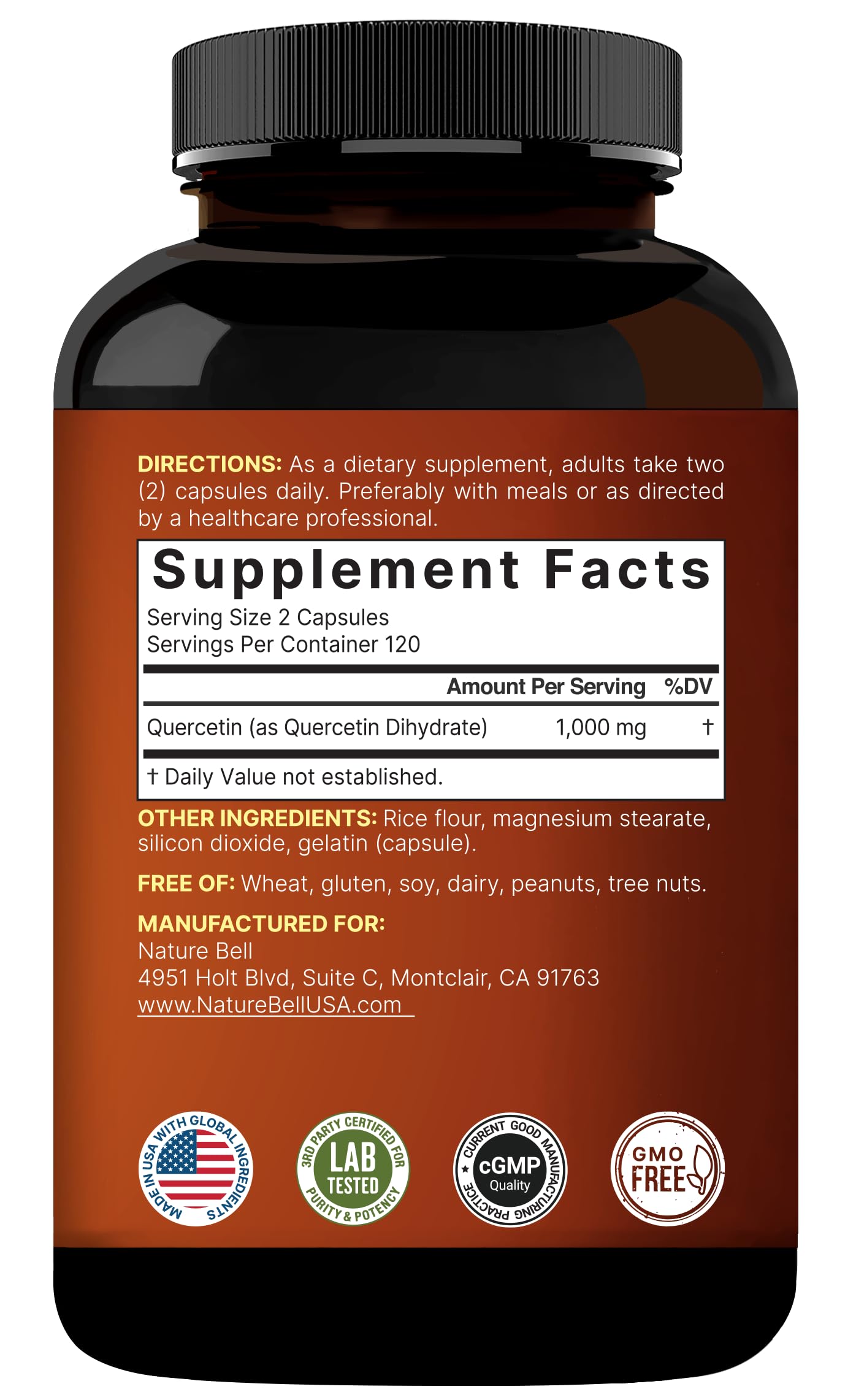 NatureBell Quercetin1000 transparent bottle on white background