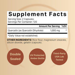 NatureBell Quercetin1000 capsules close-up with two-capsule serving