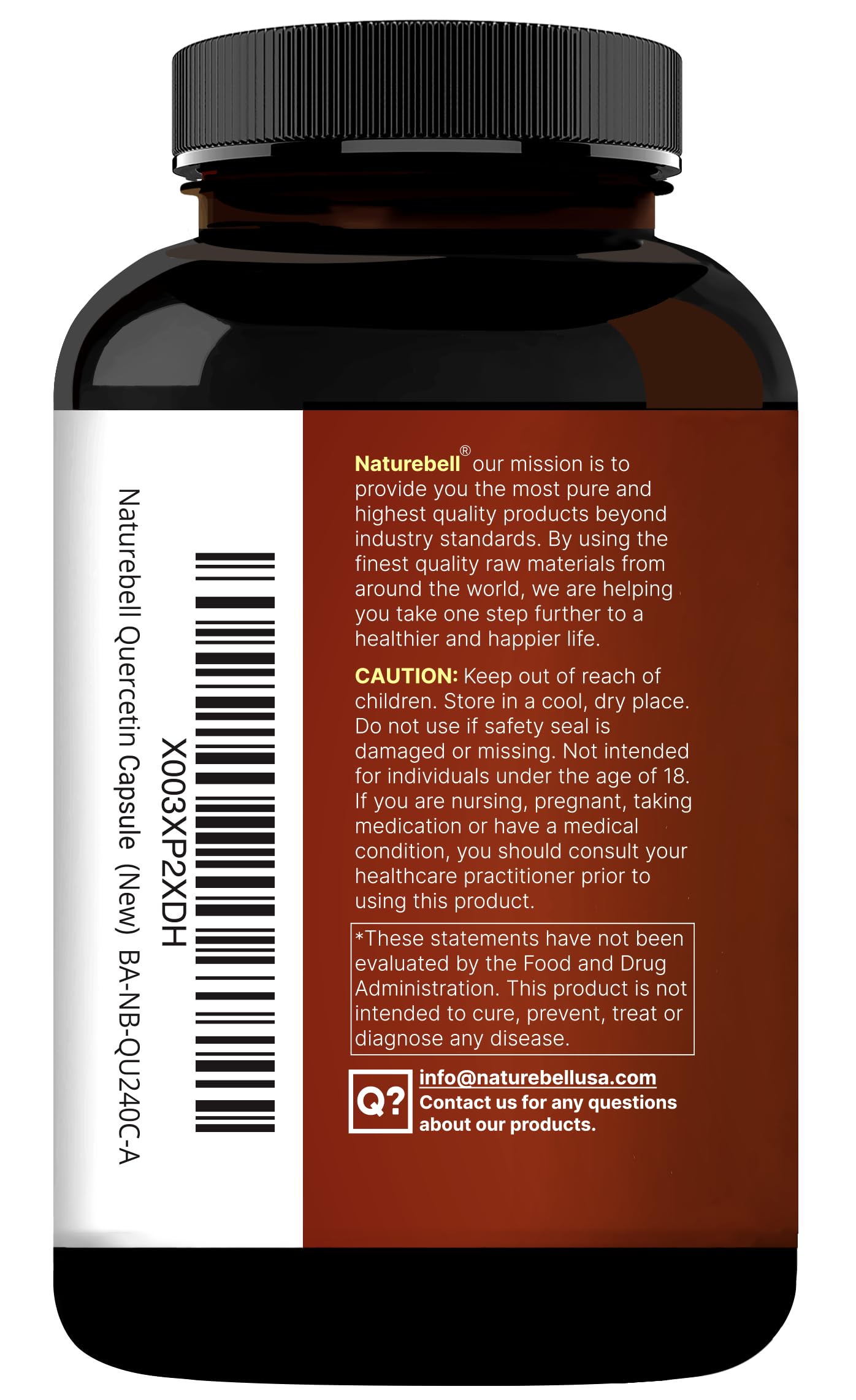 NatureBell Quercetin1000 capsules pouring from bottle into a cup