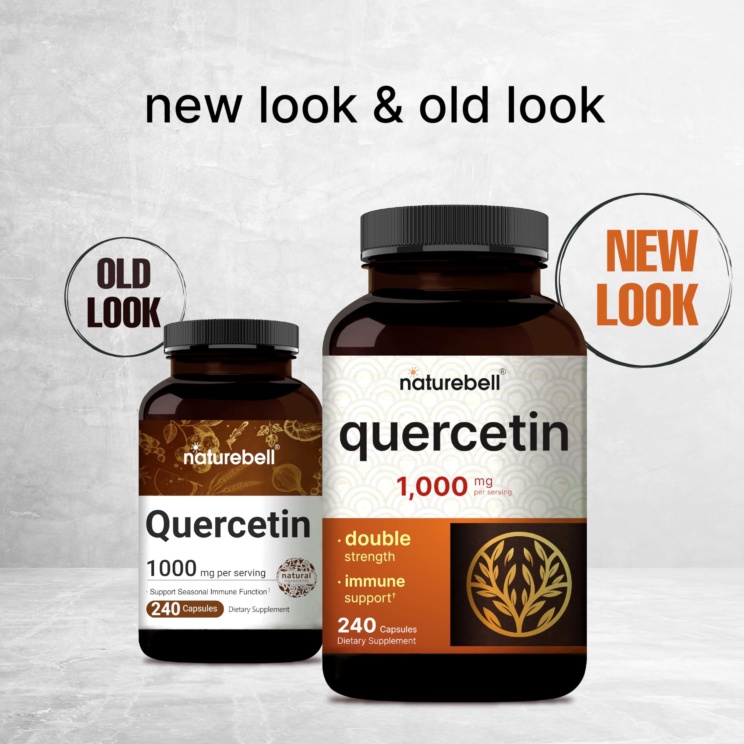 NatureBell Quercetin1000 non-GMO gluten-free icons on label