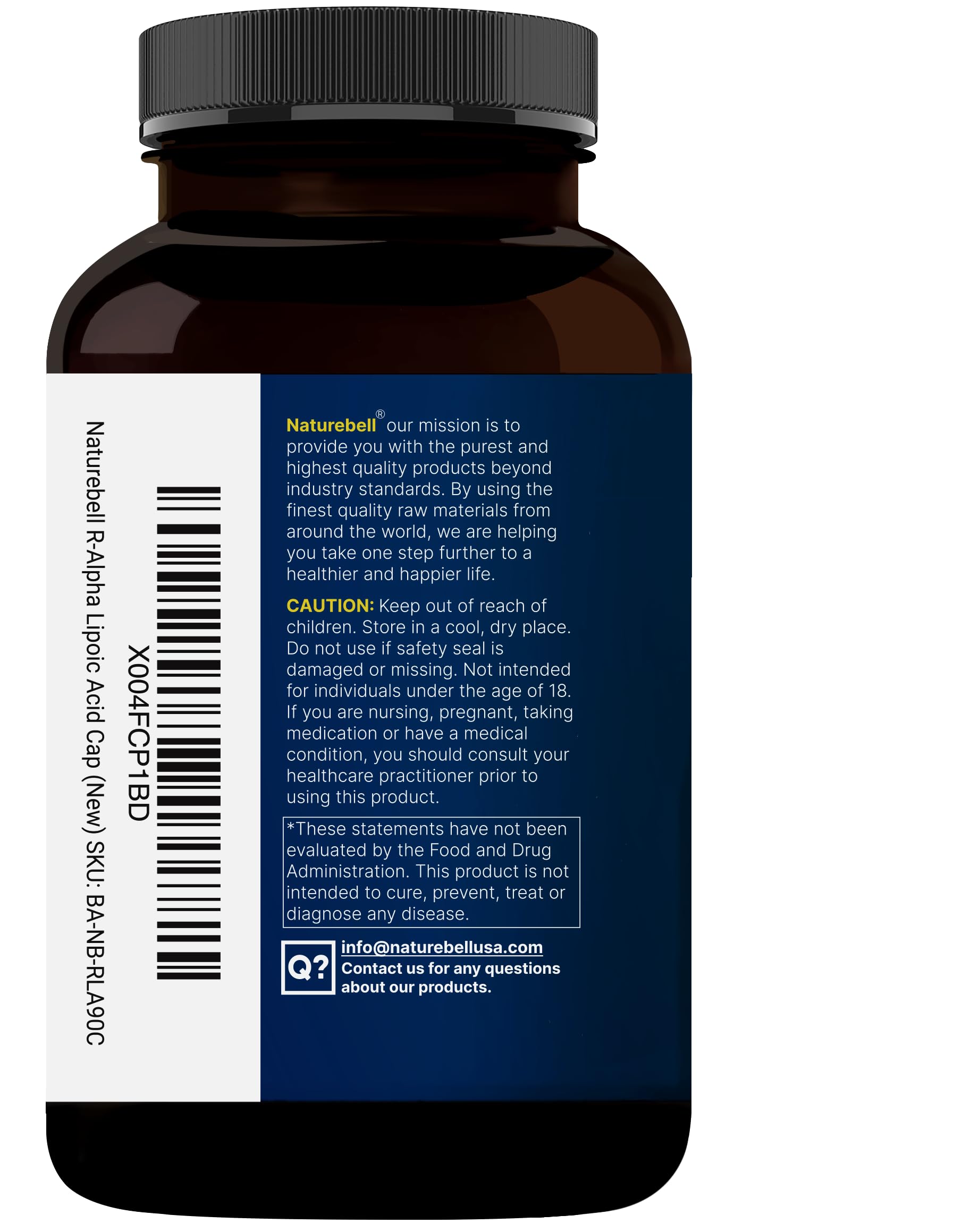 Third-party testing sticker on NatureBell R-ALA packaging for safety assurance