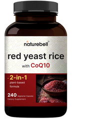 NatureBell Red Yeast Rice with CoQ10 capsules on bottle for daily heart support